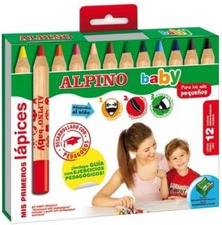 Creioane colorate, cutie carton, 12 culori set, ALPINO Baby