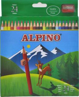 Creioane colorate, cutie carton, 24 culori set, ALPINO