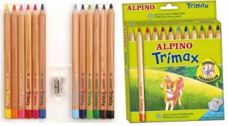 Creioane colorate triunghiulare, cutie carton, 12 culori set, ALPINO Trimax Jumbo