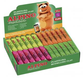 Display plastilina fluorescenta, 24 x  50gr. display, ALPINO -  6 culori asortate