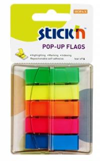 Film index autoadeziv 45 x 12mm, 5 x 40file set, cu dispenser, Stick  n Pop-up - 5 culori neon