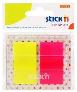 Film index autoadeziv 45 x 25mm, 2 x 20 file, cu dispenser, Stick  n Pop-up Lite - 2 culori neon