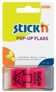 Film index autoadeziv 45 x 25mm, 50 file set, Stick  n Pop-up (sign here) - roz