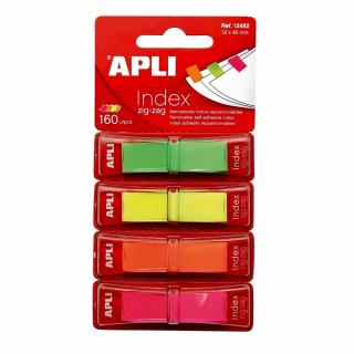 Index Apli ,autoadeziv zig-zag, 12 x 45 mm, 4 culori mate (rosu, galben, verde, albastru)