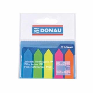 Index autoadeziv din plastic, Donau, dimensiuni 42 x 12 mm, 5 culori x 25 file culoare