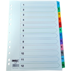 Index carton alb Mylar numeric 1-12, margine PP color, A4, 190g mp, Optima