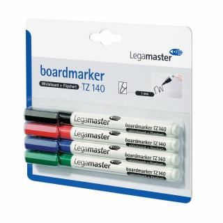 Marker pentru tabla Legamaster TZ140, varf rotund, 1 mm, 4 culori set (negru, rosu, albastru, verde)