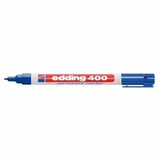 Marker permanent Edding 400, corp plastic, varf rotund, 1 mm, albastru