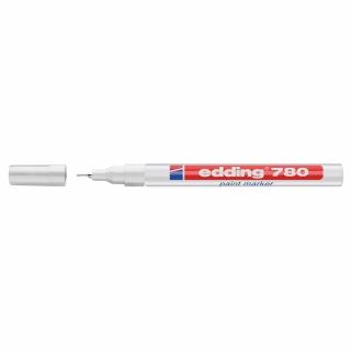 Marker permanent Edding 780, cu vopsea, corp aluminiu, varf rotund, 0.8 mm, alb