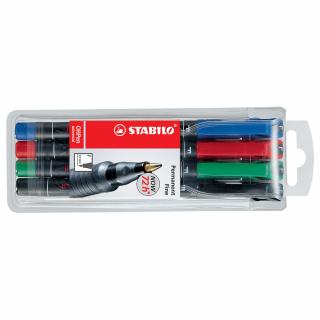 Marker permanent Stabilo Universal OHP 842, corp plastic, varf rotund, 0.7 mm, 4 bucati set (negru, rosu, albastru, verde)