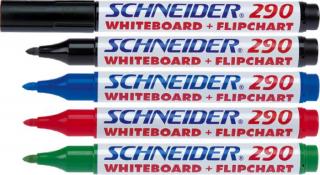 Marker SCHNEIDER Maxx 290, pentru tabla de scris+flipchart, varf rotund 2-3mm, 4 cul set - (N,R,A,V)