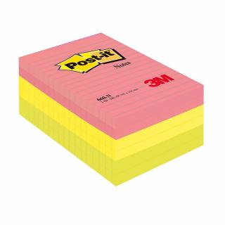 Notite adezive, Post-it, liniate, mix de culori, 102 x 152 mm, 100 file