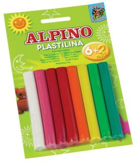 Plastilina standard, 6 + 2 neon x 17 gr. blister, ALPINO -  8 culori asortate