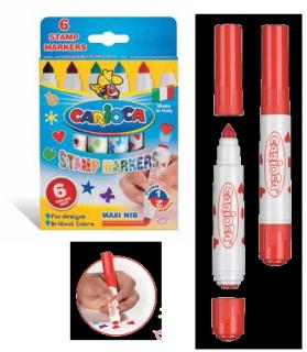 Set  6 markere lavabile, cu 6 stampile diverse forme, cutie carton, CARIOCA Stamp markers