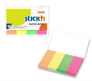 Stick index hartie color 50 x 20 mm, 4 x 50 file set, Stick  n - 4 culori neon