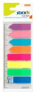 Stick index plastic transp. color 45 x 12 mm, 8 x 25 file set + index sageata, Stick  n-8 culori neon