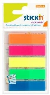 Stick index plastic transparent color 45 x 12 mm, 5 x 25 file set, Stick  n - 5 culori neon