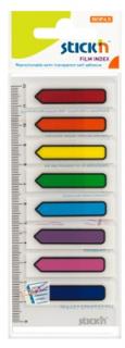 Stick index plastic transparent color 45 x 12 mm, 8 x 15 file set, Stick  n - sageata - 8 culori neon