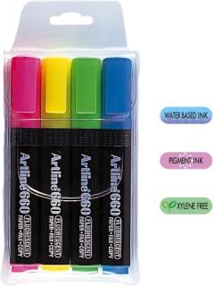 Textmarker ARTLINE 660, varf tesit 1.0-4.0mm, 4 culori set - (YE,PK,GR,LBL)