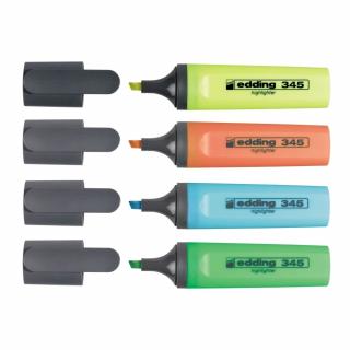 Textmarker Edding 345, varf 2-5 mm, 4 culori set ( galben, roz, albastru, verde)