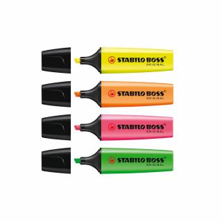 Textmarker Stabilo Boss, varf 2-5 mm, 4 culori set ( galben, portocaliu, verde, roz)