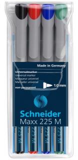 Universal non-permanent marker SCHNEIDER Maxx 225 M, varf 1mm, 4 culori set - (N, R, A, V)