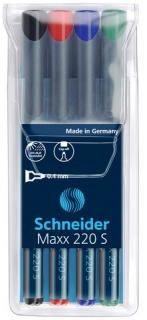 Universal permanent marker SCHNEIDER Maxx 220 S, varf 0.4mm, 4 culori set - (N, R, A, V)