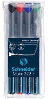 Universal permanent marker SCHNEIDER Maxx 222 F, varf 0.7mm, 4 culori set - (N, R, A, V)