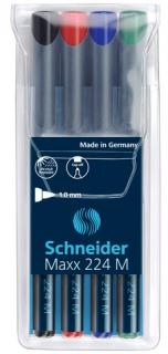 Universal permanent marker SCHNEIDER Maxx 224 M, varf 1mm, 4 culori set - (N, R, A, V)