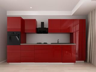 Blanca 1 MDF Bordo Lucios - Set Mobila Bucatarie Modulara Moderna MDF 3.6m Premium Configurabila Deschidere Prin Apasare Fara Manere Push to Open Design Personalizabil - Hulgo Mobili