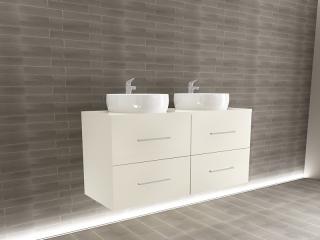 Corp Baie EOS Suspendat 2 Lavoare 4 Sertare MDF Crem Lucios 120x60x45 cm   Mobilier Baie Modern, Premium, Configurabil si Personalizabil - Hulgo Mobili