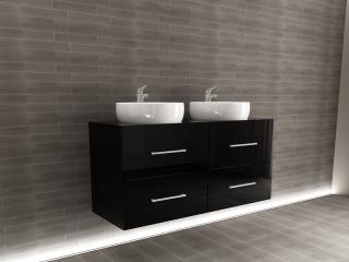 Corp Baie EOS Suspendat 2 Lavoare 4 Sertare MDF Negru Lucios 120x60x45 cm   Mobilier Baie Modern, Premium, Configurabil si Personalizabil - Hulgo Mobili