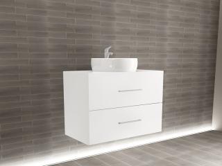 Corp Lavoar Baie EOS Suspendat 2 Sertare MDF Alb Lucios 80x60x45 cm   Mobilier Baie Modern, Premium, Configurabil si Personalizabil - Hulgo Mobili