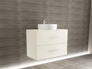 Corp Lavoar Baie EOS Suspendat 2 Sertare MDF Crem Lucios 80x60x45 cm   Mobilier Baie Modern, Premium, Configurabil si Personalizabil - Hulgo Mobili