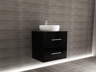 Corp Lavoar Baie EOS Suspendat 2 Sertare MDF Negru Lucios 60x60x45 cm   Mobilier Baie Modern, Premium, Configurabil si Personalizabil - Hulgo Mobili