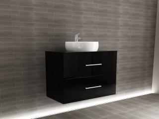 Corp Lavoar Baie EOS Suspendat 2 Sertare MDF Negru Lucios 80x60x45 cm   Mobilier Baie Modern, Premium, Configurabil si Personalizabil - Hulgo Mobili