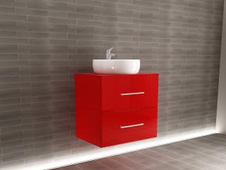 Corp Lavoar Baie EOS Suspendat 2 Sertare MDF Rosu Lucios 60x60x45 cm   Mobilier Baie Modern, Premium, Configurabil si Personalizabil - Hulgo Mobili