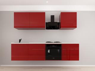 Evora 6 MDF Bordo Lucios - Set Mobila Bucatarie Modulara Moderna MDF 2.4m Premium Configurabila Deschidere Prin Apasare Fara Manere Push to Open Design Integral Suspendat Personalizabil - Hulgo Mobili