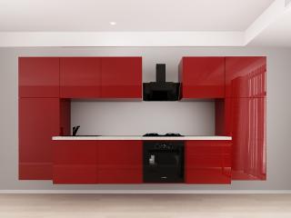 Evora 8 MDF Bordo Lucios - Set Mobila Bucatarie Modulara Moderna MDF 3.6m Premium Configurabila Deschidere Prin Apasare Fara Manere Push to Open Design Integral Suspendat Personalizabil - Hulgo Mobili