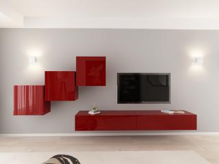 Living QUADRO 10 MDF Bordo Lucios   Set Mobilier Modular Suspendat Premium Configurabil pentru un Living Modern Fara Manere Push to Open - Hulgo Mobili