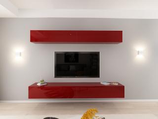 Living QUADRO 12 MDF Bordo Lucios   Set Mobilier Modular Suspendat Premium Configurabil pentru un Living Modern Fara Manere Push to Open - Hulgo Mobili