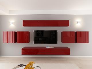 Living QUADRO 16 MDF Bordo Lucios   Set Mobilier Modular Suspendat Premium Configurabil pentru un Living Modern Fara Manere Push to Open - Hulgo Mobili