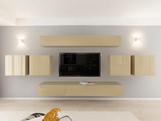 Living QUADRO 16 MDF Cappuccino Lucios   Set Mobilier Modular Suspendat Premium Configurabil pentru un Living Modern Fara Manere Push to Open - Hulgo Mobili