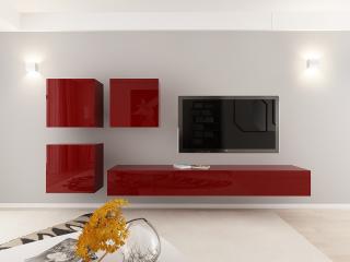 Living QUADRO 17 MDF Bordo Lucios   Set Mobilier Modular Suspendat Premium Configurabil pentru un Living Modern Fara Manere Push to Open - Hulgo Mobili