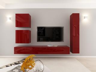 Living QUADRO 18 MDF Bordo Lucios   Set Mobilier Modular Suspendat Premium Configurabil pentru un Living Modern Fara Manere Push to Open - Hulgo Mobili