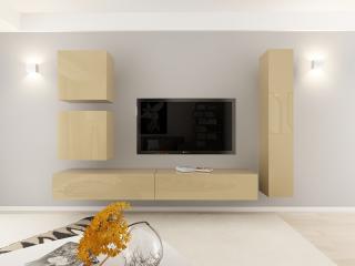 Living QUADRO 18 MDF Cappuccino Lucios   Set Mobilier Modular Suspendat Premium Configurabil pentru un Living Modern Fara Manere Push to Open - Hulgo Mobili