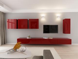 Living QUADRO 2 MDF Bordo Lucios   Set Mobilier Modular Suspendat Premium Configurabil pentru un Living Modern Fara Manere Push to Open - Hulgo Mobili