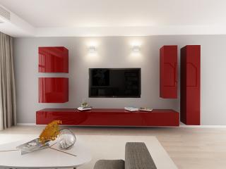 Living QUADRO 3 MDF Bordo Lucios   Set Mobilier Modular Suspendat Premium Configurabil pentru un Living Modern Fara Manere Push to Open - Hulgo Mobili