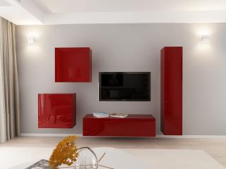 Living QUADRO 4 MDF Bordo Lucios   Set Mobilier Modular Suspendat Premium Configurabil pentru un Living Modern Fara Manere Push to Open - Hulgo Mobili