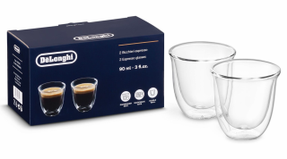 DeLonghi set 2 pahare espresso de sticla termorezistenta, perete dublu, 2x90ml